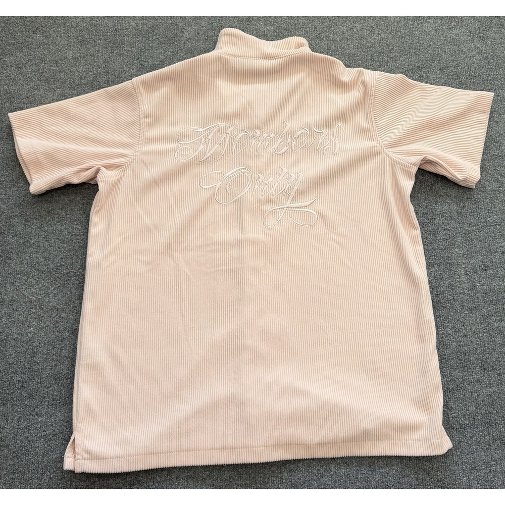 Members Only Y2K Pink Ribbed Camp Shirt Mens Large Embroidered Bowling - Picture 13 of 14